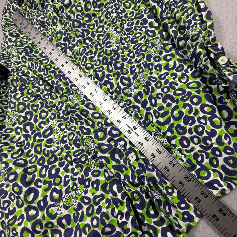 Lilly Pulitzer Leopard Animal Print Green Navy Blue Cotton Button Up Shirt 4 - Picture 6 of 9